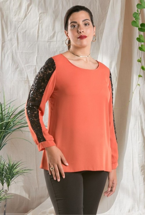 Blusa Lisa Manga Paillette