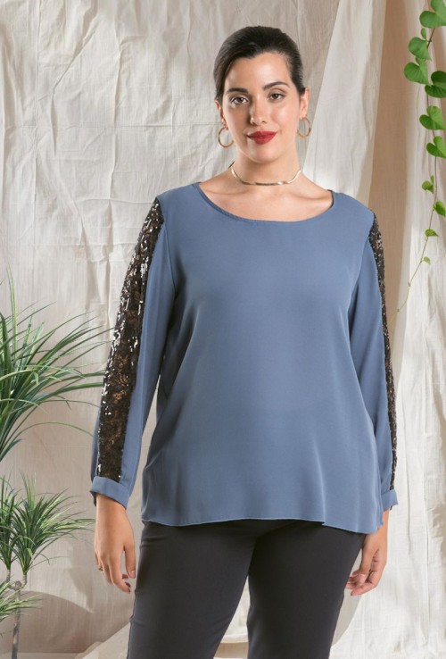 Blusa Lisa Manga Paillette