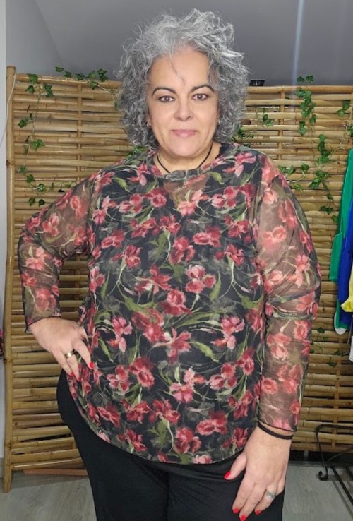 Camiseta básica tul Burdeos