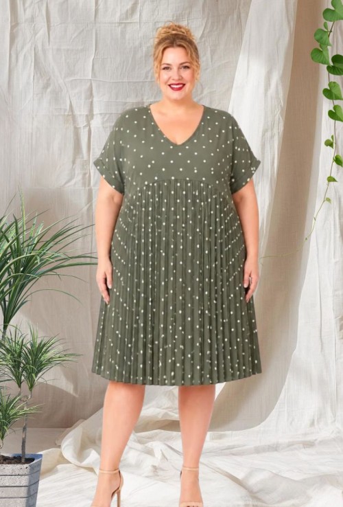 Vestido plisado topos