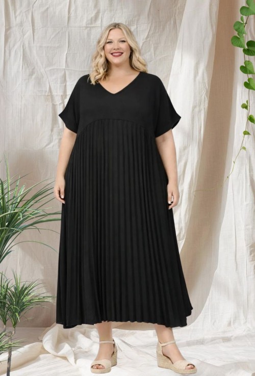 Vestido Largo Plisado M/C