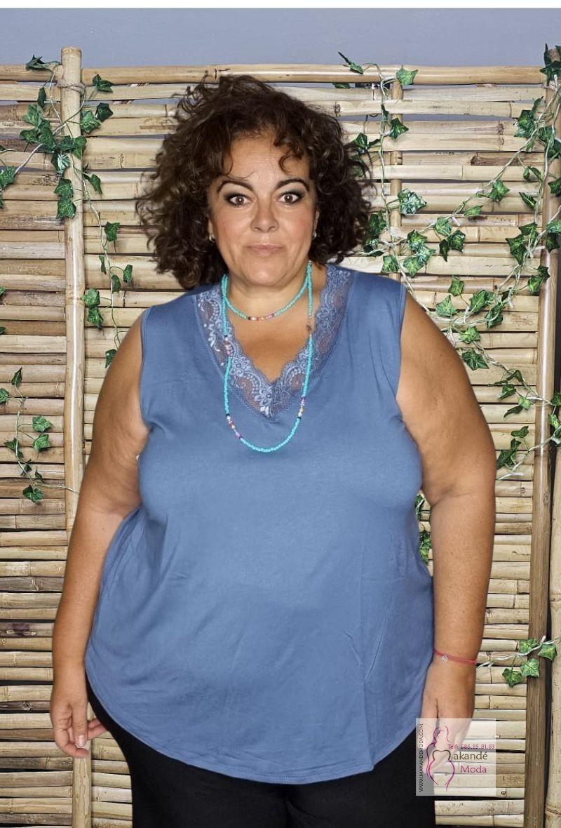 Top Lencero de Tirante Ancho Puntilla a Juego Moda Tallas Grandes - Main Image